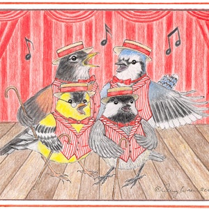 Cartão de nota ilustrado Barbershopping Birds