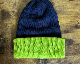 Seahawks Adult Knit Beanie - Navy and Lime Green