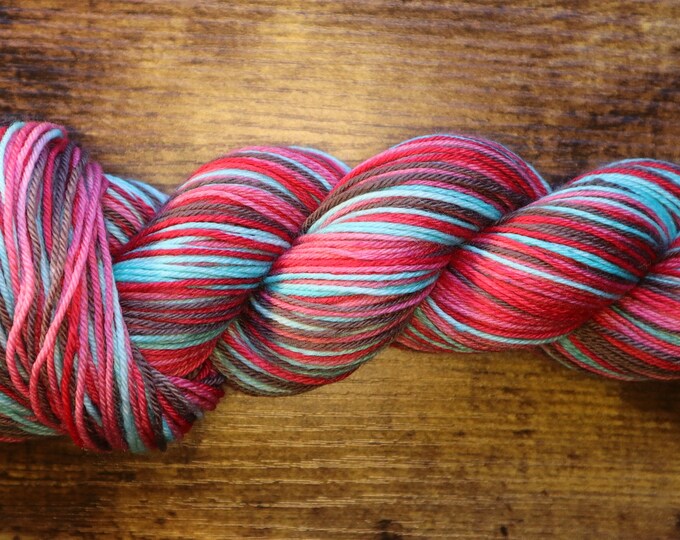 Ready to Ship - Peppermint Kisses Self Striping Hand Dyed Sock Yarn