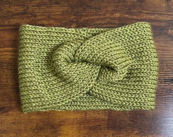 Soft Green Handmade Knit Twist Ear Warmer