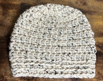 Natural Tweed Adult Crochet Slightly Slouchy Beanie