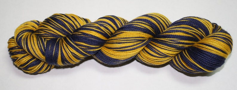 Dyed to Order Navy and Maize Self Striping Hand Dyed Sock Yarn image 1