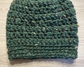 Kale Tweed Adult Crochet Twist Stitch Slightly Slouchy Beanie
