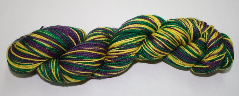 Dyed to Order Mardi Gras Self Striping Hand Dyed Sock Yarn image 1
