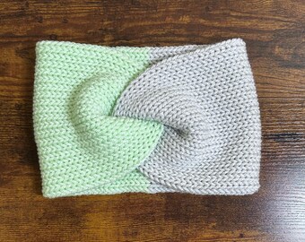 Mint & Silver Handmade Knit Twist Ear Warmer