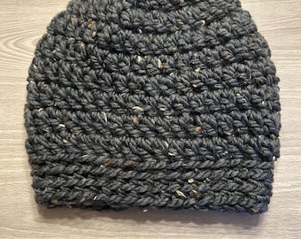 Denim Tweed Adult Crochet Slightly Slouchy Beanie
