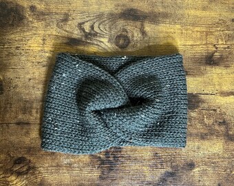 Olive Tweed Handmade Knit Twist Ear Warmer