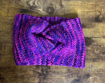 Hot Purple 100% Wool Handmade Knit Twist Ear Warmer