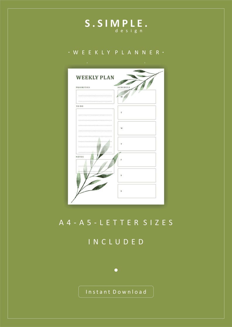 Minimal Weekly Planner Printable | A4 A5 Letter Sizes (digital Download ...