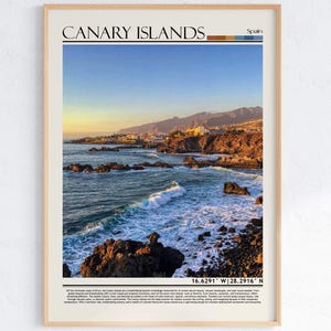 Kanaren Spanien Kunst | Atlantik-Küste | Canary Beach & Town Landschaftsdruck | Europäisches Reisedekor | Urlaub Geschenk