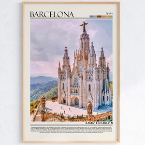 Barcelona Tibidabo Tempel Wandkunst | Sagrat Cor Kirche Poster | Spanien Wahrzeichen Poster | Spanien Home Decor