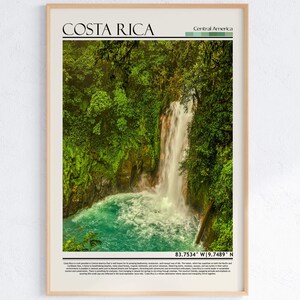Arte mural de Costa Rica / Impresión del río Celeste / Póster de la naturaleza de la selva tropical de Costa Rica / Decoración de paisajes tropicales de Costa Rica / América Central
