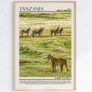 Stampa artistica con fauna selvatica del safari in Tanzania / Poster con paesaggio africano / Decorazione per la casa per gli amanti della natura
