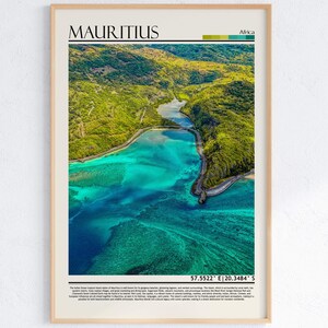Arte de la costa de Macondé, Mauricio / Póster de paisaje tropical del océano Índico, Mauricio / Impresión de viaje a África / Decoración de playa de Mauricio