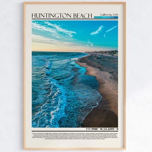 Art mural de Huntington Beach, Californie | Impression côtière de Pacific Ocean Pier| Plage du sud de la Californie, États-Unis