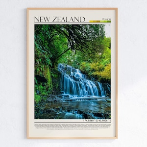 Impresión de arte mural de cascada de Nueva Zelanda / Impresión de paisaje de Nueva Zelanda / Póster de viaje a Oceanía / Fotografía de naturaleza de Nueva Zelanda / Decoración del hogar de Nueva Zelanda