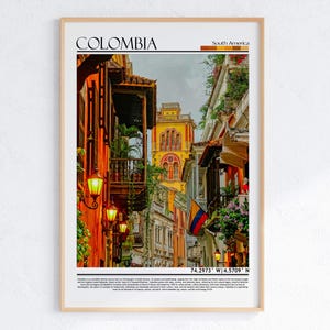 Colombia-poster, reisprint Cartagena, Caribische art-decoposter, Colombiaanse muurkunst, Colombia-print