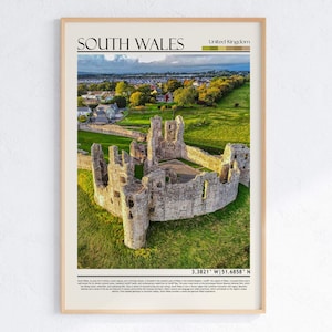 South Wales Castle Wall Art Print, Historic UK Landscape Decor, Welsh Castle Ruins Poster, UK Travel Photography, United Kingdom Home Gift