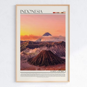 Arte del volcán Monte Bromo de Indonesia / Póster de paisaje montañoso de Indonesia / Impresión de viaje a Indonesia / Decoración natural asiática