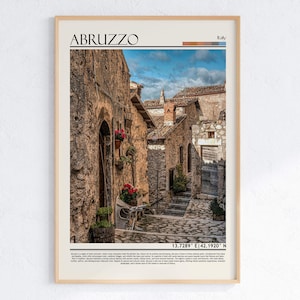 Arte callejero de un pueblo histórico de Abruzos, Italia / Impresión de un casco antiguo italiano / Póster de arquitectura medieval italiana / Decoración de viajes por Europa