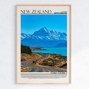 Arte mural del Monte Cook de Nueva Zelanda/ Impresión del paisaje de Aoraki/ Póster de viaje por Oceanía/ Vista del lago Pukaki/ Fotografía de naturaleza/ Regalo de recuerdo de Nueva Zelanda