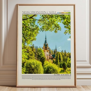Neuschwanstein castle Wall Art print |Neuschwanstein Travel Poster | Germany Gift Artwork| Europe  Home Decor