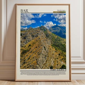 Arte de paisaje montañoso de Bar Montenegro / Póster de Bar Montenegro / Impresión de la naturaleza de la costa adriática / Viaje a los Balcanes