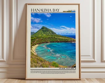 Póster de arte mural de la bahía de Hanauma, Hawái/ Impresión artística de viaje a la bahía de Hanauma/ Obra de arte de regalo de Hawái/ Decoración para el hogar con colgante de pared de EE. UU.