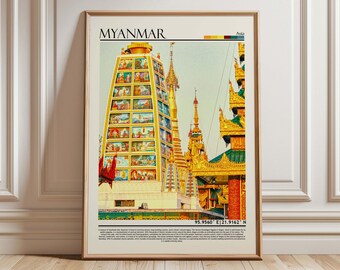 伝統的な刺繍掛軸 アート　ミャンマー製 ミャンマープリント、ミャンマーウォールアート、ミャンマーポスター