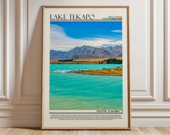 Lake Tekapo New Zealand Wall Art print |Lake Tekapo New Zealand Travel Poster | New Zealand Gift Artwork| Oceania  Home Decor