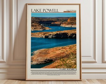 Lake Powell Arizona Utah Art | Glen Canyon Dam Poster | Southwest USA Travel Print | USA Desert Lake Decor