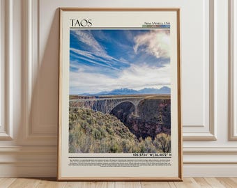 Pôster de Taos, Novo México | Arte de parede da ponte do desfiladeiro do Rio Grande | Decoração para casa nos EUA