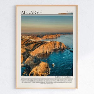 Algarve Portugal Küstendruck, Klippenmeeransicht Wandkunst, Portugal-Reiseplakat, Küstenlandschafts-Hauptdekor, europäisches Andenken