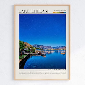 Lake Chelan Washington kunst aan de muur, Serene Lake landschap print, Lake Chelan foto, Lake Chelan artwork, Lake Chelan art deco