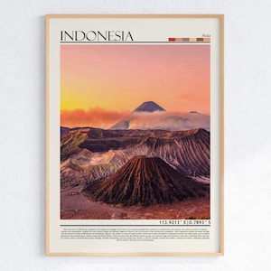 Indonesien Bromo Vulkan Kunst | Indonesien Berglandschaft Poster | Indonesien Reise Poster | Asien Natur Decor