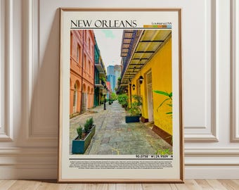 Impresión de arte mural de Nueva Orleans, Luisiana / Impresión de póster de Luisiana / Impresión artística de Nueva Orleans / Decoración para el hogar con tema de EE. UU.