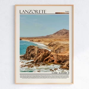 Arte mural de Lanzarote, España / Póster de paisaje de las Islas Canarias / Impresión del Océano Atlántico / Decoración de viajes por Europa