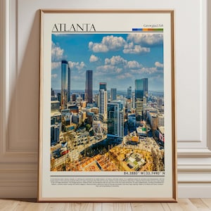 Atlanta Skyline Wall Art| Georgia USA Cityscape Print| Modern Travel Poster| Atlanta Home Decor Gift