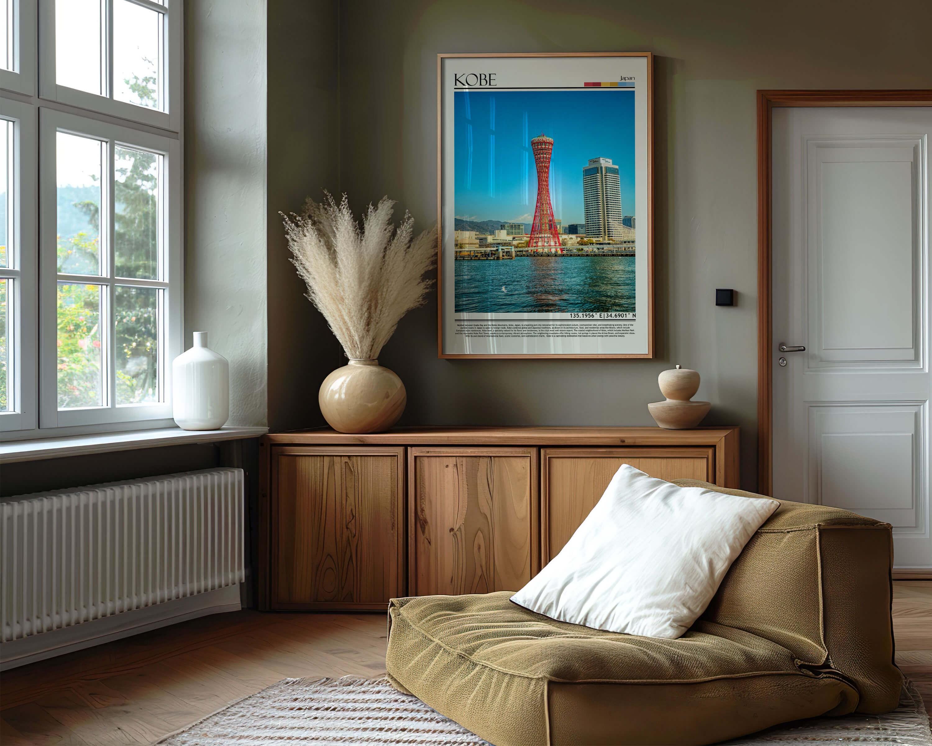 Kobe Japan Port Tower Travel Poster | Iconic Waterfront Cityscape