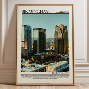 Birmingham Alabama Cityscape Wall Art | Downtown Skyline Poster| Birmingham Travel Print| USA