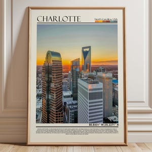 Charlotte NC Travel Print Wall Art | Charlotte Wall Hanging Home Deco | North Carolina Urban Print | Charlotte Gift Art Lovers Wall