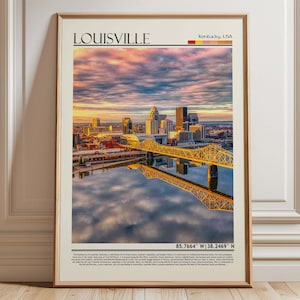 Paesaggio urbano di Louisville, Kentucky / Poster del ponte sul fiume Ohio / Stampa del paesaggio del Kentucky / Decorazioni da viaggio negli USA
