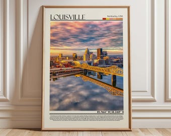 Louisville Kentucky Stadtbild Kunst | Ohio River Poster Brücke | Kentucky Landschaftsdruck | USA Reise Dekor