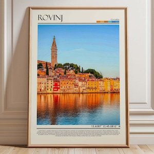 Rovinj Croatia Travel Poster| St. Euphemia Basilica & Old Town Seascape Print| Rovinj Wall Art, Croatia Home Decor