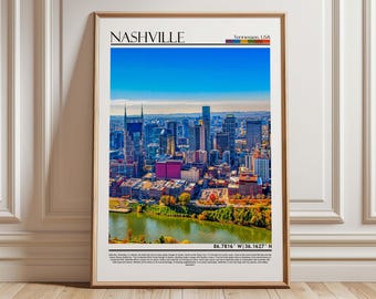 Nashville Tennessee Skyline Wall Art , Music City Poster Print ,Downtown Nashville Decor ,Tennessee Travel Gift , USA Cityscape Art