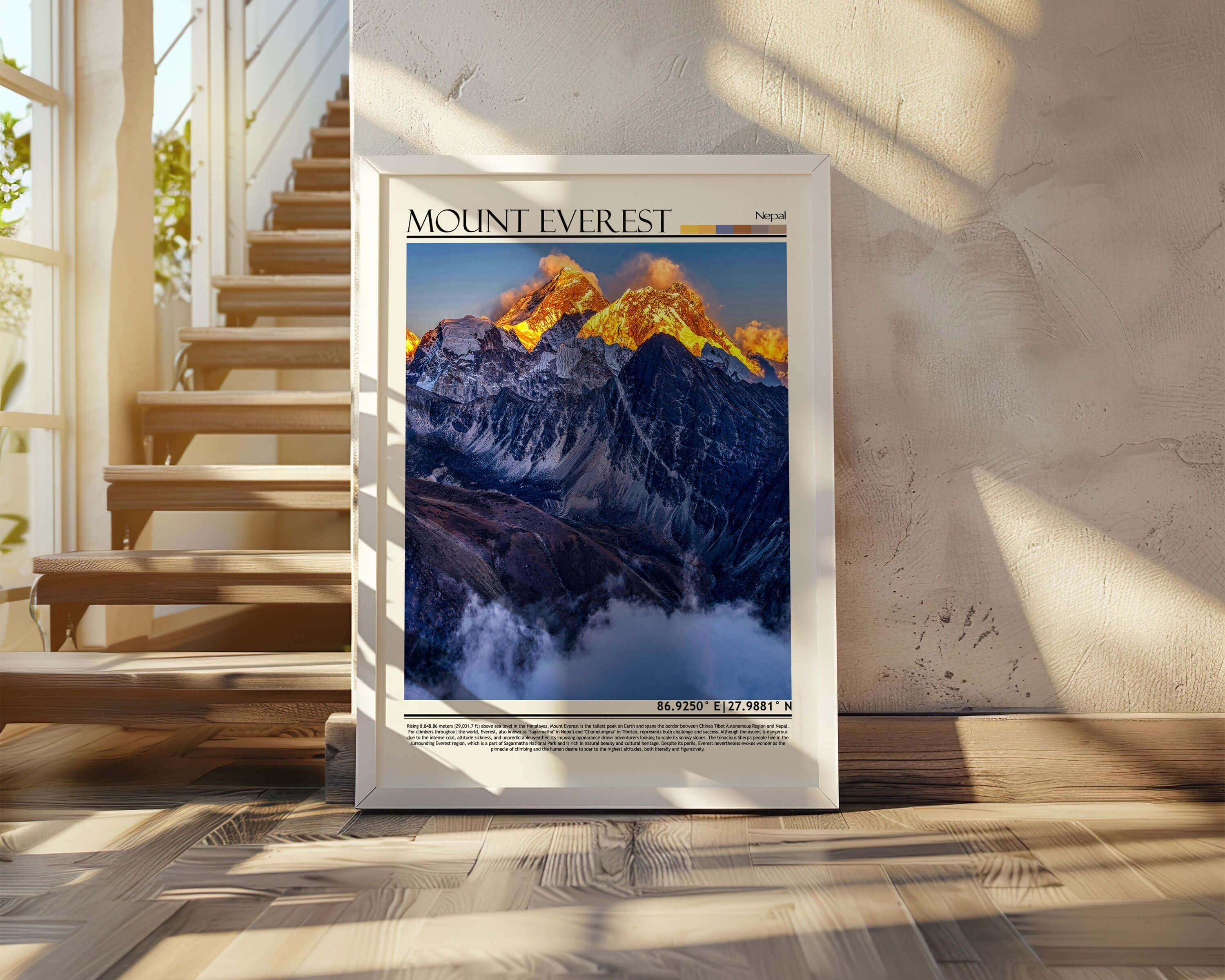 Mount Everest Nepal Summit Art |himalayan Mountain Range Poster