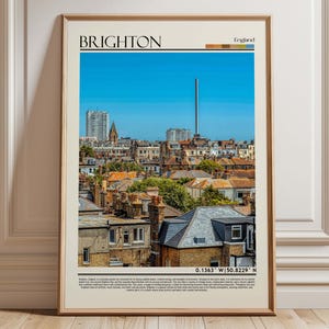 Brighton England Rooftops Wall Art | Urban Cityscape Poster| Brighton Travel Poster