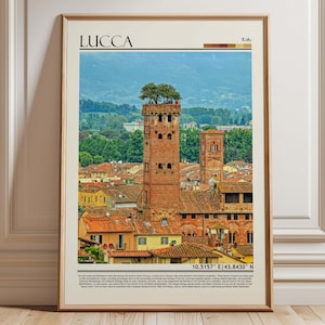 Lucca, Italië, Guinigitorenkunst | Lucca-posterafdruk | Italiaanse reisafdruk | Woondecoratie Europa