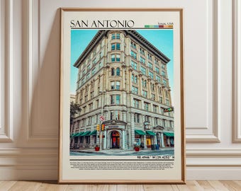 San Antonio Texas Poster | Historic Architecture Print | City Wall Art