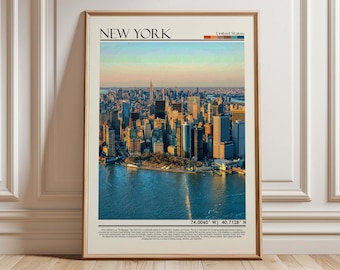 Impresión de arte mural del horizonte de la ciudad de Nueva York / Póster de viaje por Nueva York / Decoración de paisaje urbano de Nueva York / Decoración del hogar de Estados Unidos